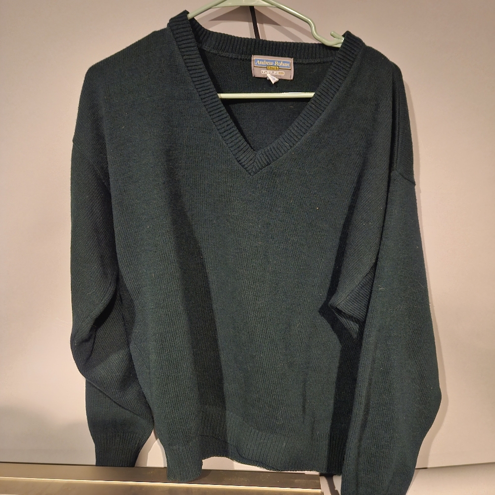 Andrew Rohan Edwards Tuff-Pil Sweater Men Sz L Green V-NECK ACRYLIC Sweater